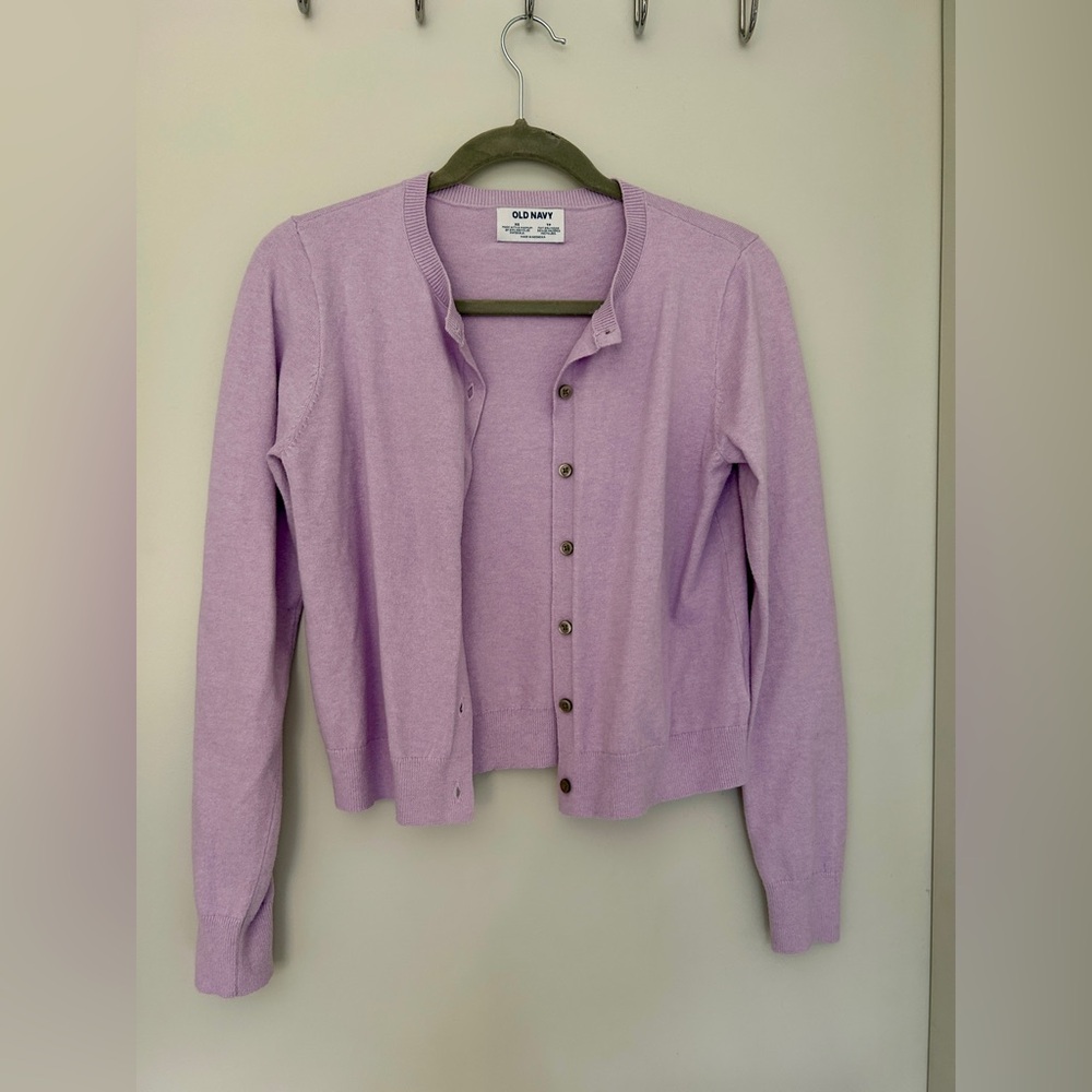 Old Navy Pastel Lilac Purple Crewneck Button Front Knit Cardigan Sweater XS
